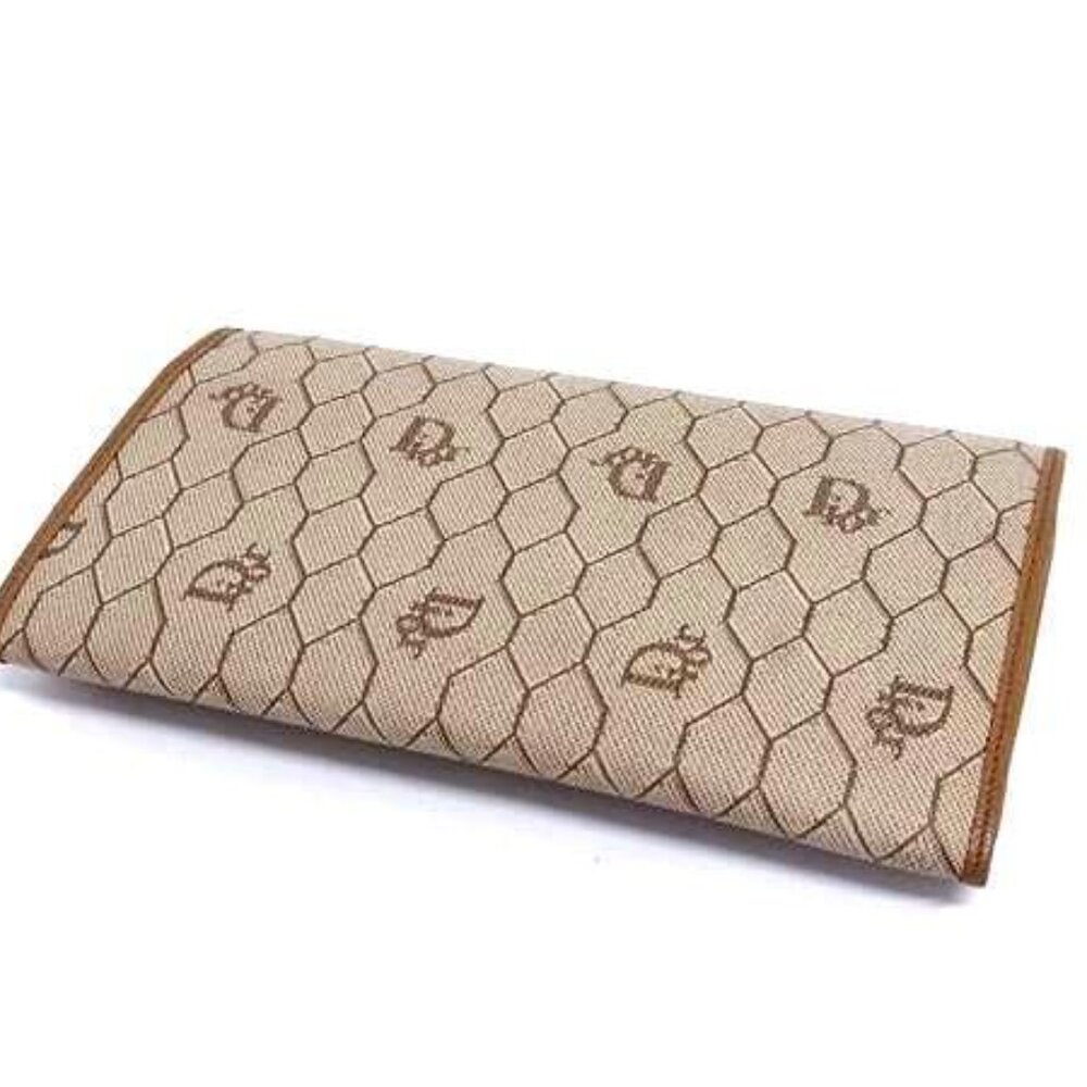 Christian Dior Wallet Honeycomb Pattern Long Wallet Beige Brown Leather - Picture 3 of 6